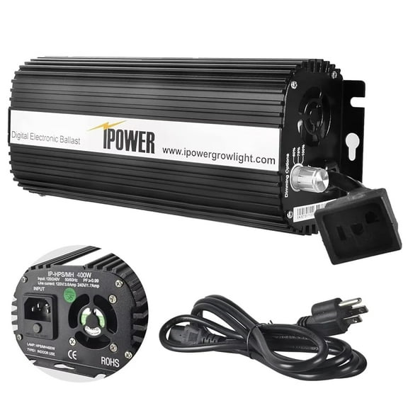 iPower 400W Ballast, Digital Dimmable Electronic Horticulture Ballast for Hydroponic HPS MH Grow Light System, Black, 1 Pack