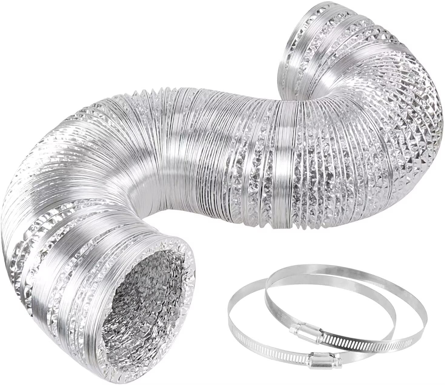 iPower 1-Pack 6" x 25ft Aluminum Duct Hose, Non-Insulated Flexible Ventilation for Grow Tents, Dryers & HVAC