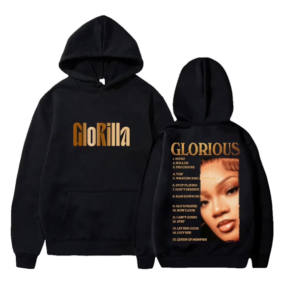ipzHeJ GloRilla Glorious Tracklist Unisex Hooded Sweatshirts Long Sleeve Pullover Autumn and Winter Hooded XXS-4XL