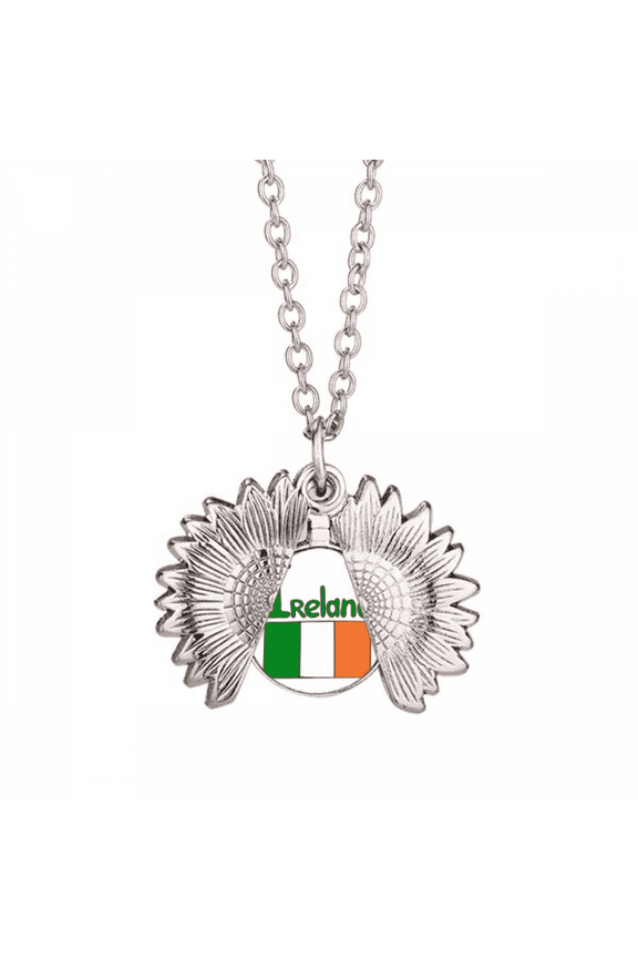 ireland national flag green pattern sunflower necklace pendant locket jewelry