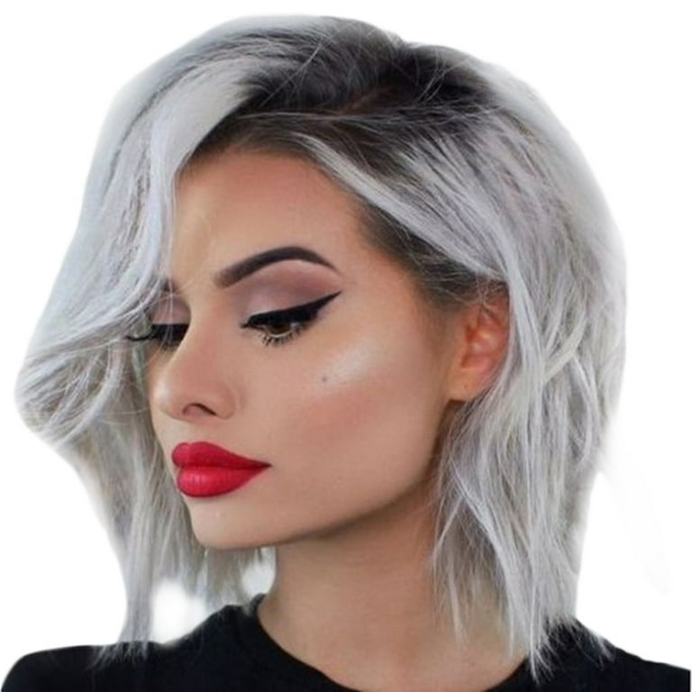 irkavaxng Half Wigs for Grey Women Human Hair Wig Bundles Hair Wigs Colors Women Gray Short Natural Gradient Mix Curly Full Synthetic Wig Wig Glueless