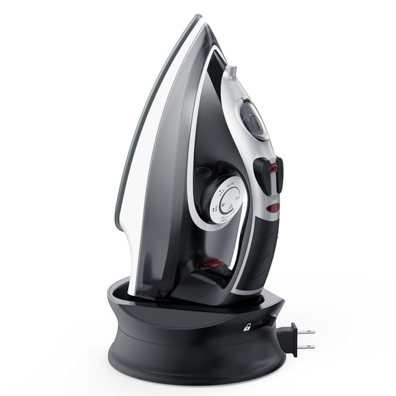 iron, 1500W Cordless Steam Iron, Quick-Charge Base with Carry Lock ,Non-Stick Ceramic Soleplate,Anti-Drip,Adjustable Temperature