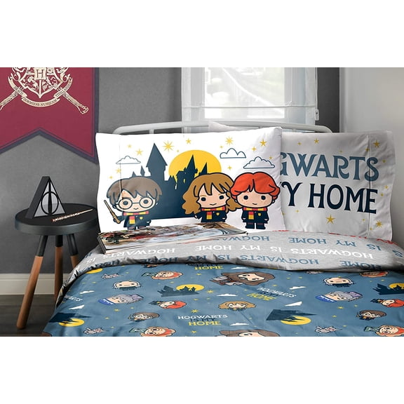 is My Home 4 Piece Twin Bed Set - Bedding Features Harry, Ron, Hermoine, Hagrid, and Dumbledore