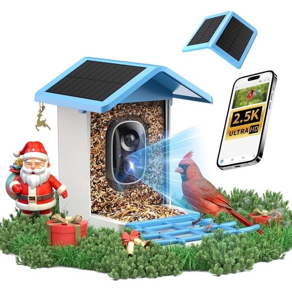 isYoung Smart Bird Feeder with Camera, 2.5K QHD Resolution, AI Identify 16000+ Birds, AI Auto-Capture & Motion Detection, IP65 Water-Resistant, 5W Solar Powered, Best Gift for Bird Lovers（Blue）