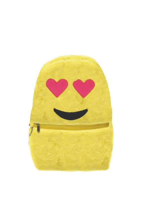 Furry Emoji Fun Backpack for School and Travel with Interior Laptop Pocket - Heart Eyes