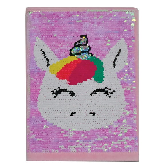 iscream Glittery Flip Sequin Book-Bound Lined-Page 8.5" Journal - Sweet Unicorn