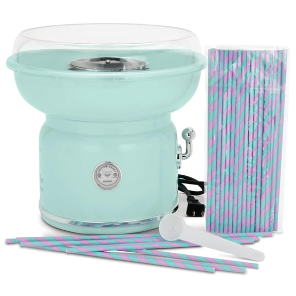 iscream Nostaligic Design Cotton Candy Maker Machine for Home and Kitchen with 50 Paper Straw Handles, Mint Green Y101