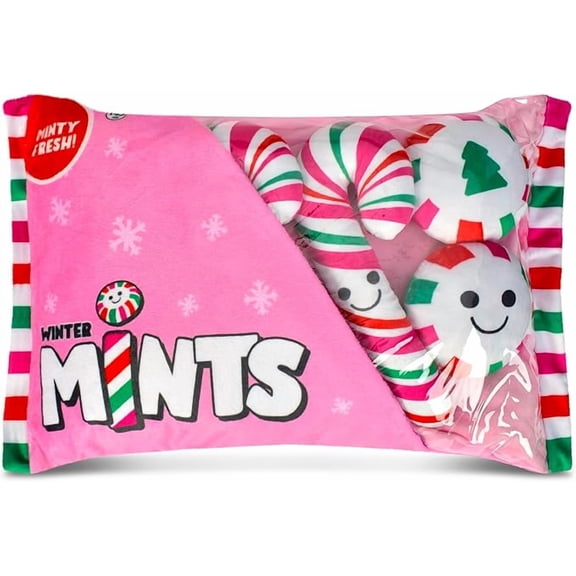 iscream Pretty Peppermints 17" x 10" Holiday Fleece Play Pillow Set with Embroidered Accents