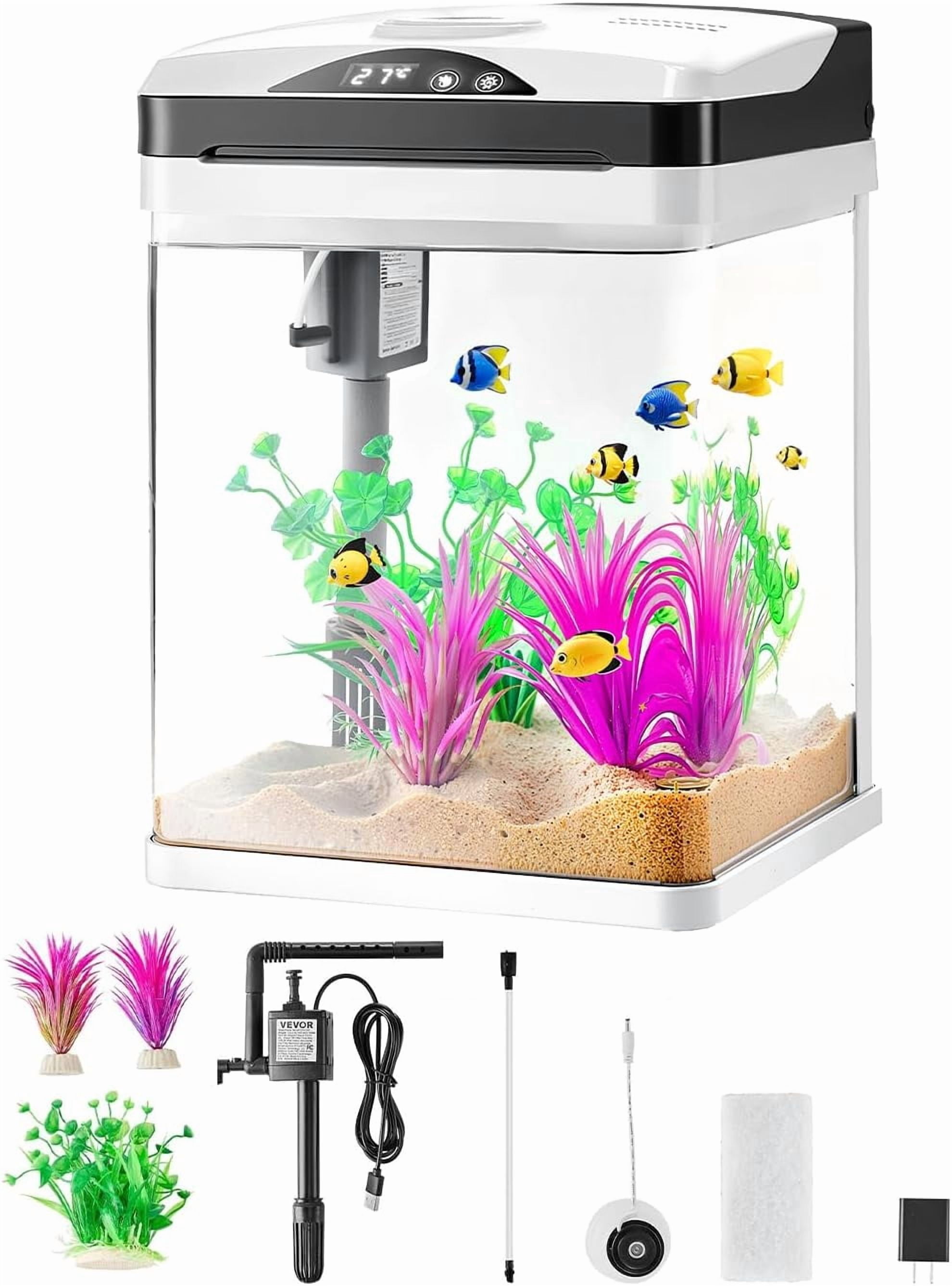 ish Tank Aquarium, 5 Gallon Square Ultra-Clear Glass Starter Smart Tank Adjustable 3 Color Lighting, Self Cleaning System Fishbowl for Freshwater & Saltwater Fish Home, Office, or Pet Use