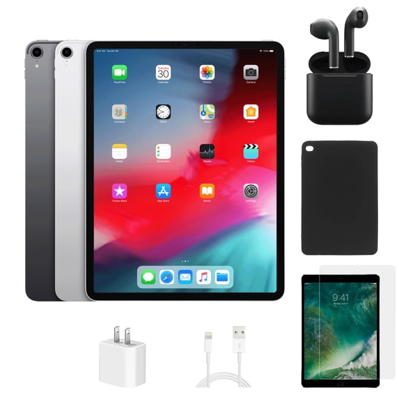 Pre-Owned Apple iPad Pro 12.9" (3rd Gen) A1876 (WiFi) 256GB Silver Bundle with Case, Wireless Earbuds,Tempered Glass Screen Protector
