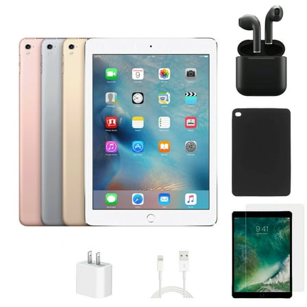 Pre-Owned Apple iPad Pro 9.7 (1st Gen) A1673 (WiFi) 32GB Space Gray Bundle with Case, Wireless Earbuds,Tempered Glass Screen Protector