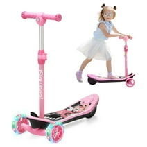 isinwheel Kid 3 Wheels Electric Scooter, Height Adjustable Foldable Kick Scooter for Kids Ages 3-12 with Flashing Wheels for Boys Girls Pink
