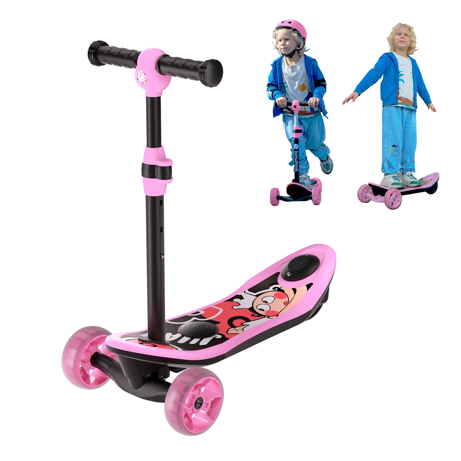 isinwheel Kid 3 Wheels Electric Scooter Height Adjustable Foldable Kick Scooter for Kids Ages 3 12 with Flashing Wheels for Boys Girls Pink Walmart