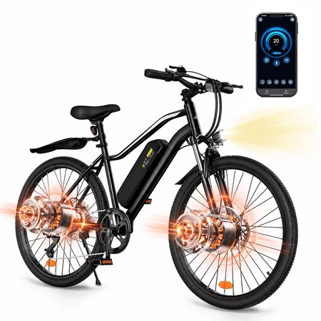 500W Peak Electric Bicycles-Adult Electric Mountain Bike with 5-Speed,30+ Miles Range, 26" Ebike for Beach Snow,Black