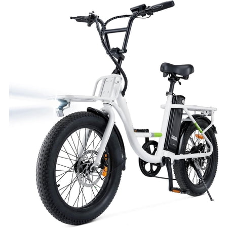 U7 Electric Bike for Adults, 20 mph Cargo Ebike 750W Peak Adult Electric Bicycles, 55 Miles Range E Bike, 48V 10.4Ah Removable Battery, 7 Speed Gearshift, 20" Step Thru Ebikes for Adults,White