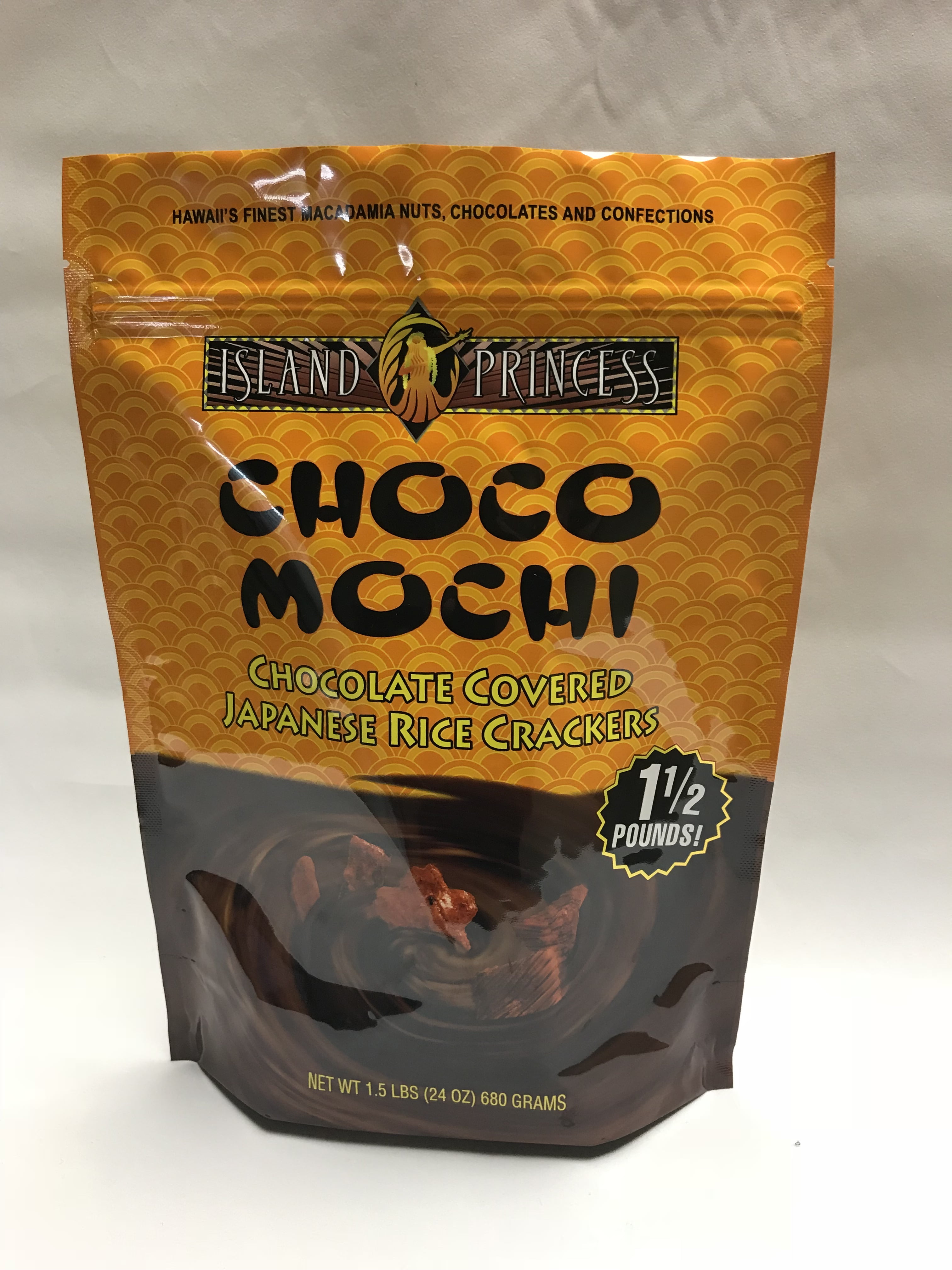 island princess choco mochi chocolate covered japanese rice crackers 2/1.5 lb each