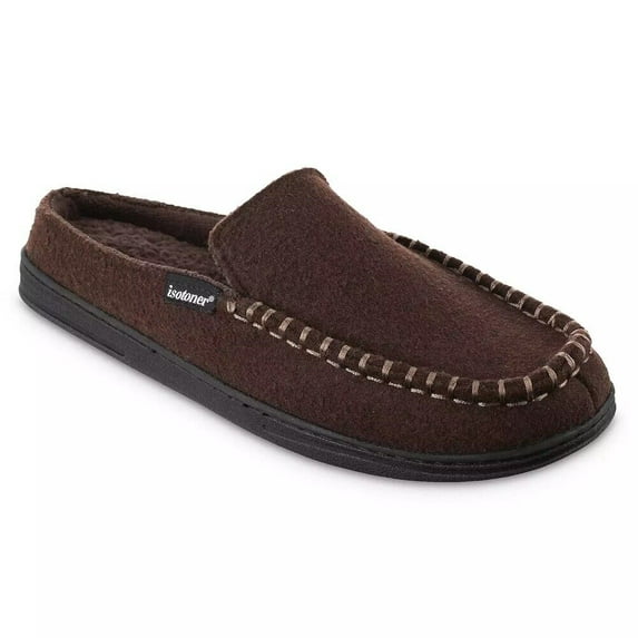 isotoner Faux Woolen Grady Moccasin Hoodback Men's Slippers - 92297 (Dark Chocolate, XL)