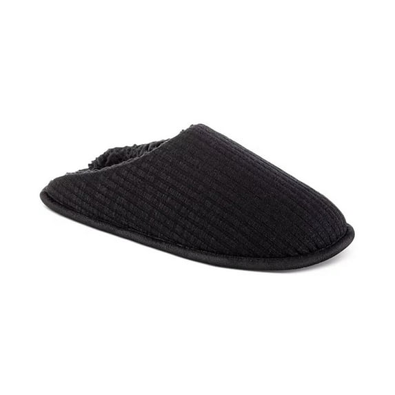 isotoner Fine Guage Rib Knit Scuff Slippers - 8296 (Black, S)