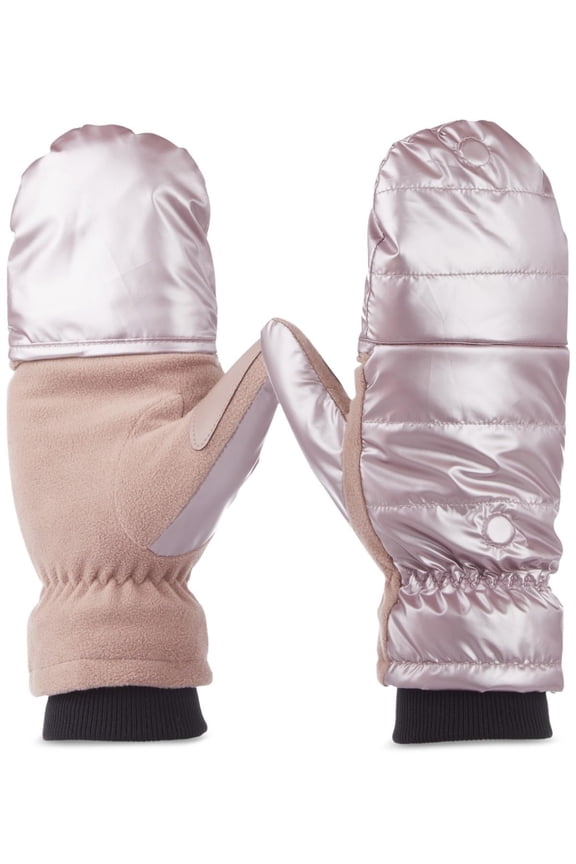 Sleek Heat Touchscreen MittenS Quilted Satin/FleecE Blush Pink S/M
