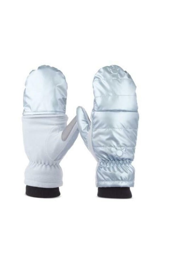 Sleek Heat Touchscreen Mittens Quilted Satin & Fleece Blue Fog S/M
