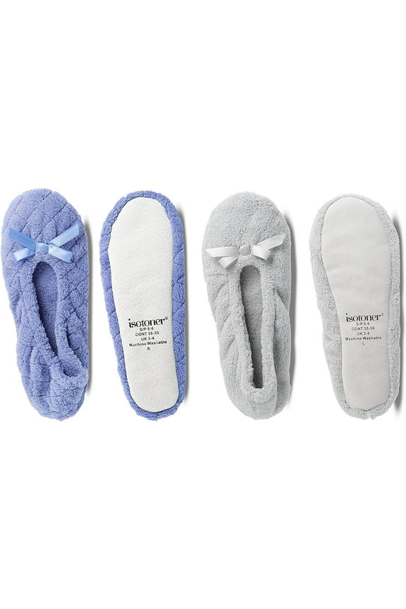 Women's 2 Pack Ballerina Slipper Quilted and Solid Ballet Flat 6.5-7.5 Periwinkle Quilted, Ash Solid