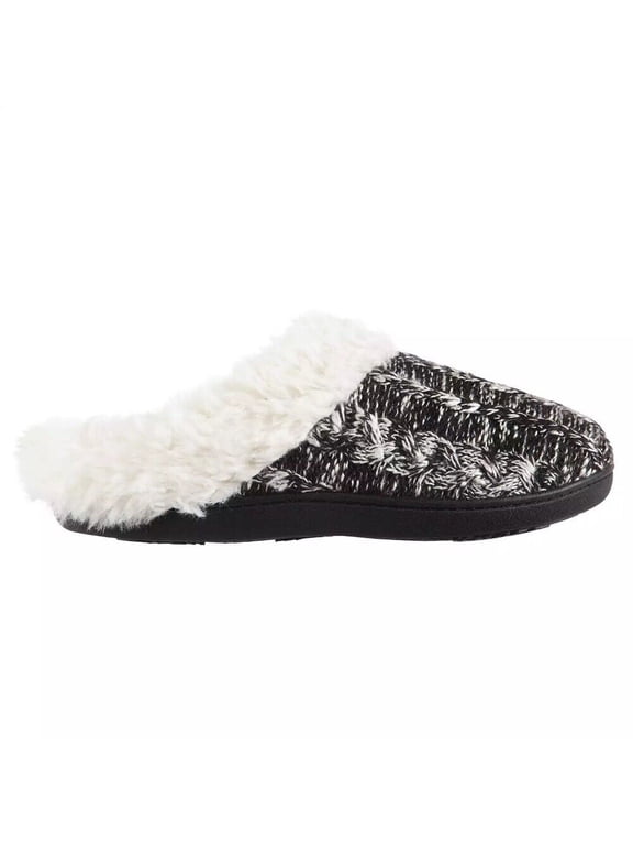 Women's Chunky Cable Knit Erin Hoodback Slippers - 7979 (Black, 8.5-9)