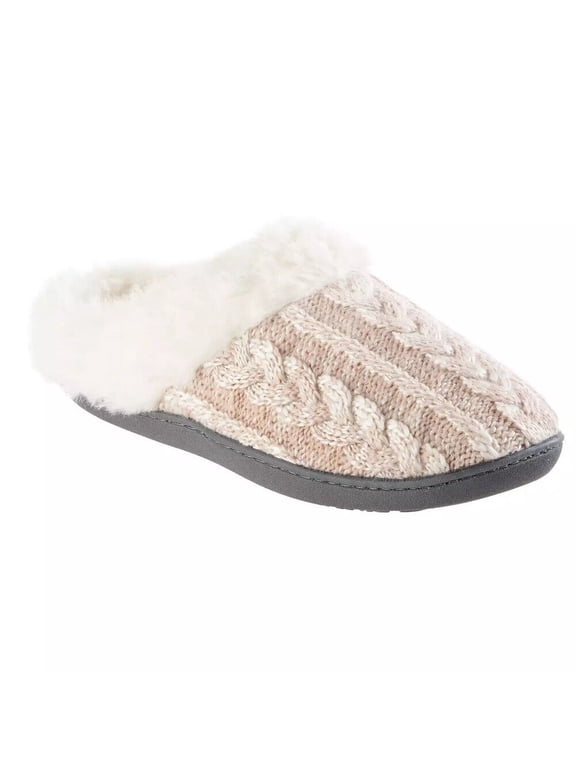 Women's Chunky Cable Knit Erin Hoodback Slippers - 7979 (Evening Sand, 9.5-10)