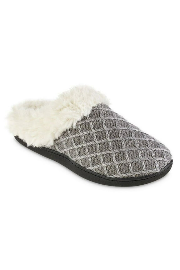 Women's Diamond Sweater Knit Hoodback Slippers - 8157 (Light Gray, 6-7)