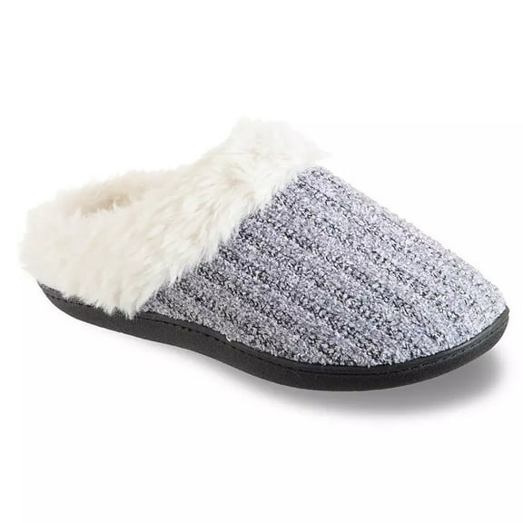 isotoner Women's Erin Rib Knit Chenille Hoodback Slippers - 7972 (Navy Blue, 6-7)