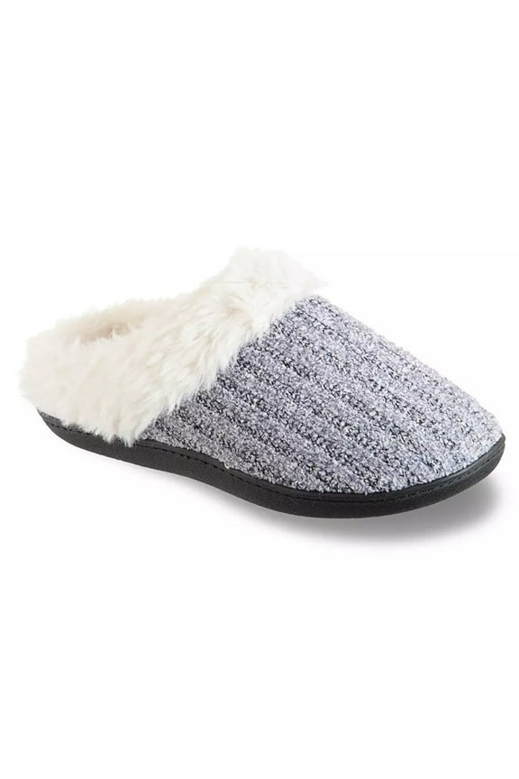 Women's Erin Rib Knit Chenille Hoodback Slippers - 7972 (Navy Blue, 6-7)