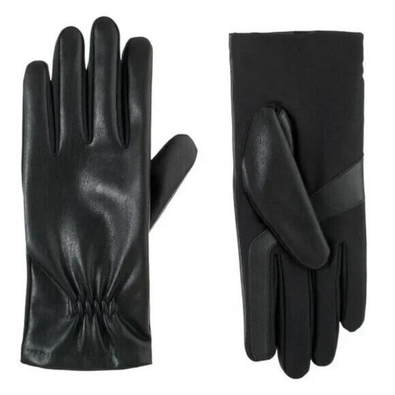 isotoner Women's Faux Stretch Leather  Black Glove (Fleece) - A30671 (S / M)
