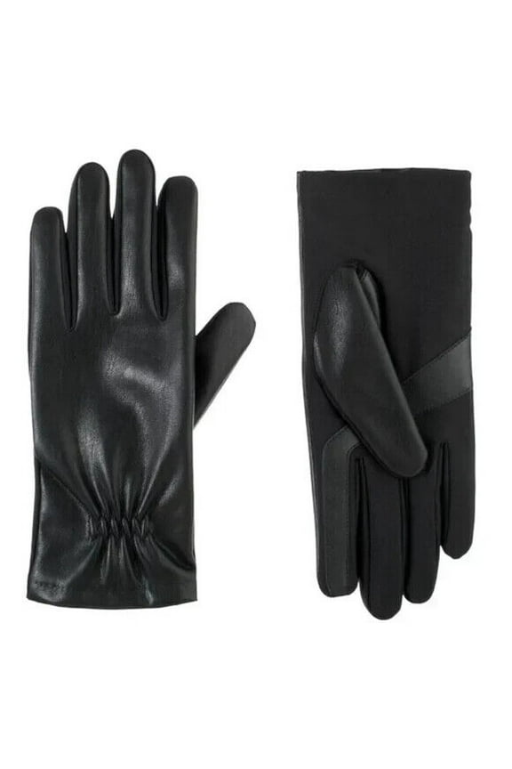 Women's Faux Stretch Leather Black Glove (Fleece) - A30671 (S / M)