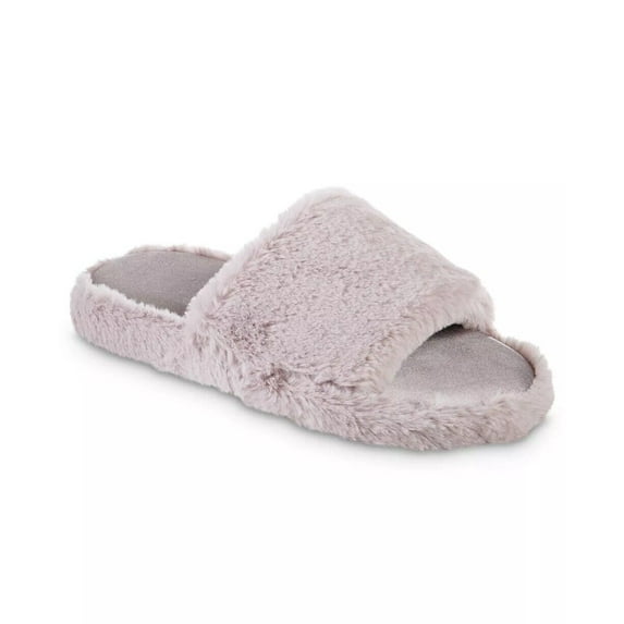 isotoner Women's Memory Foam Faux Fur and Satin Tabby Slide Slippers - 8243 (Thistle, 6.5-7)