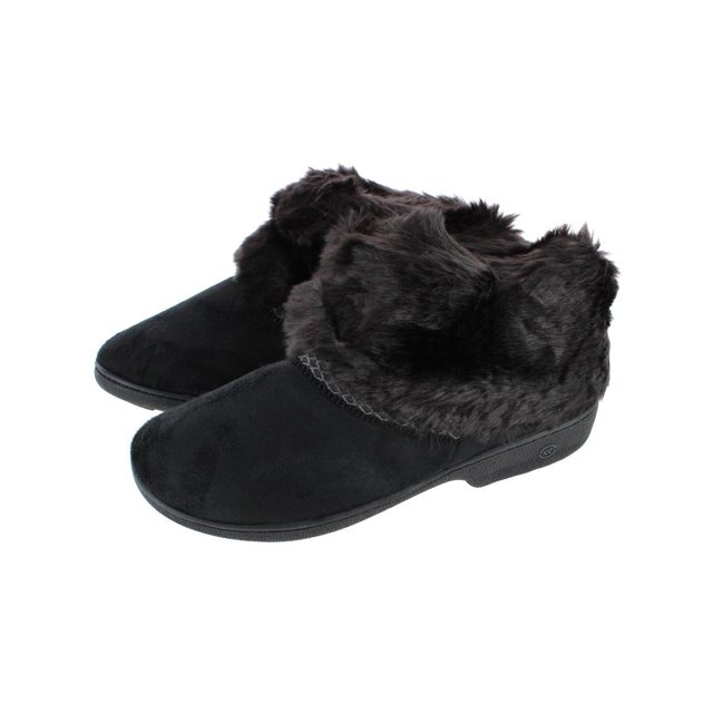 isotoner Women's Recycled Microsuede Mallory Boot Slipper, with Memory Foam, Black, 7.5-8 - 8229