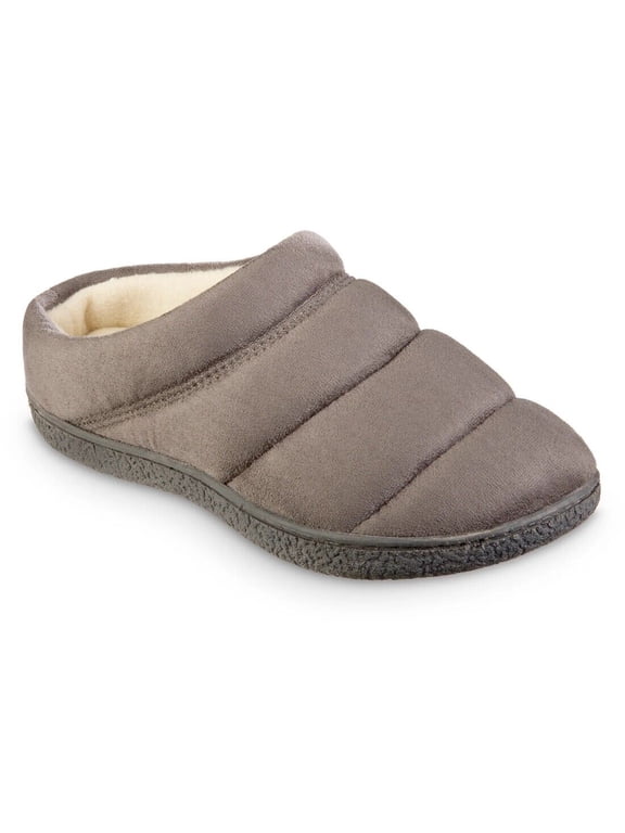 Women's Recycled Microsuede Puffer Clog Slipper with Enhanced Heel Cushion (Ash, 6-7)