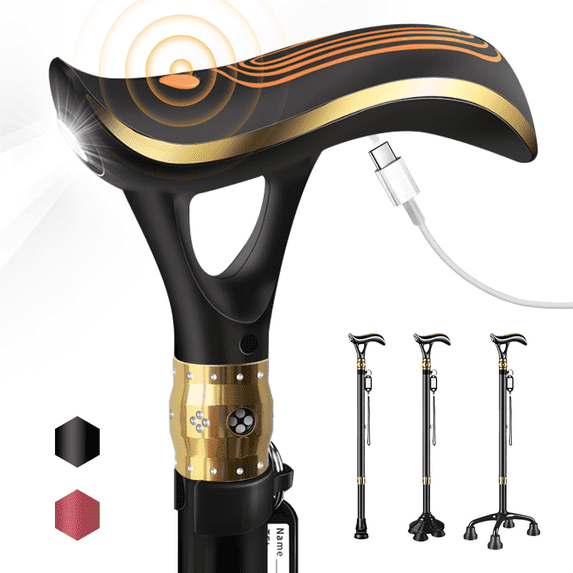 Usb Cane ispuoocti Smart Alarm Walking Cane for Men & Women, Telescopic and ...