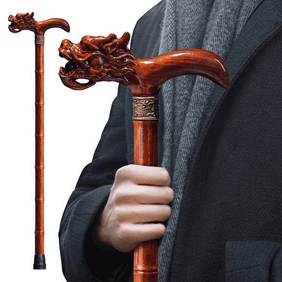 ispuoocti Wooden Cane, Hand Carved High-end Walking Cane for Men and Women, Lightweight Design Support Up to 500lbs Dragon Canes for Seniors, Suitable for Discerning Personal and Gift Use