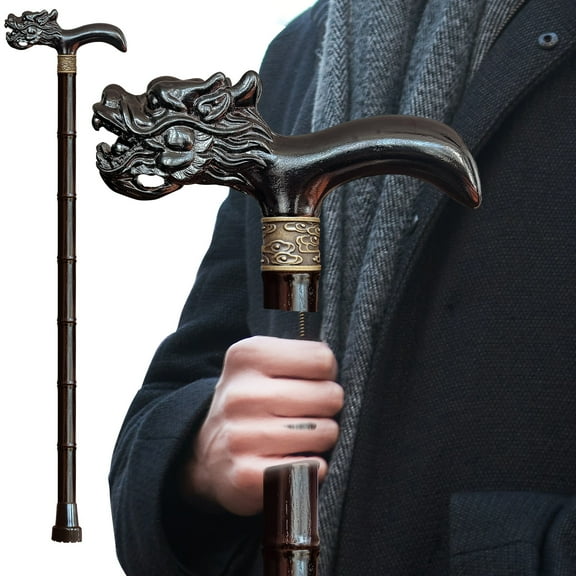 ispuoocti Wooden Cane, Hand Carved High-end Walking Cane for Men and Women, Lightweight Design Support Up to 500lbs Dragon Canes for Seniors, Suitable for Discerning Personal and Gift Use