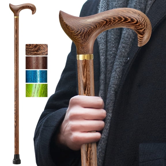 ispuoocti Wooden Walking Cane for Men and Women, Handmade, Support up to 300 lbs Canes for Seniors,Ergonomic, Natural Solid Wood High-end Derby Cane Suitable for Gift Giving