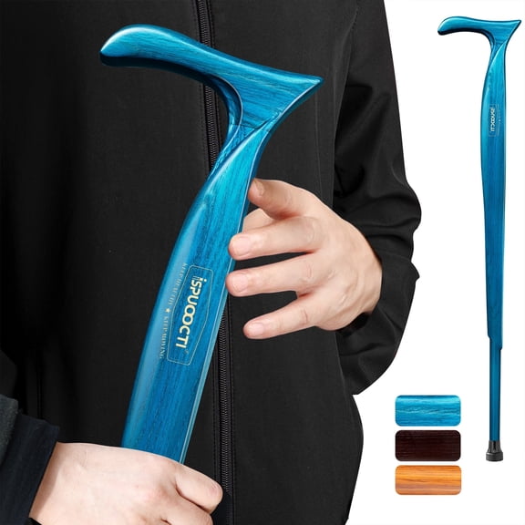 ispuoocti Wooden Walking Cane for Men and Women -Natural Solid Wood, 3 Rubber Tips, Heavy Duty, with Travel Bag- Wooden Walking Stick, Ergonomic Canes for Seniors Unisex Walking Canes