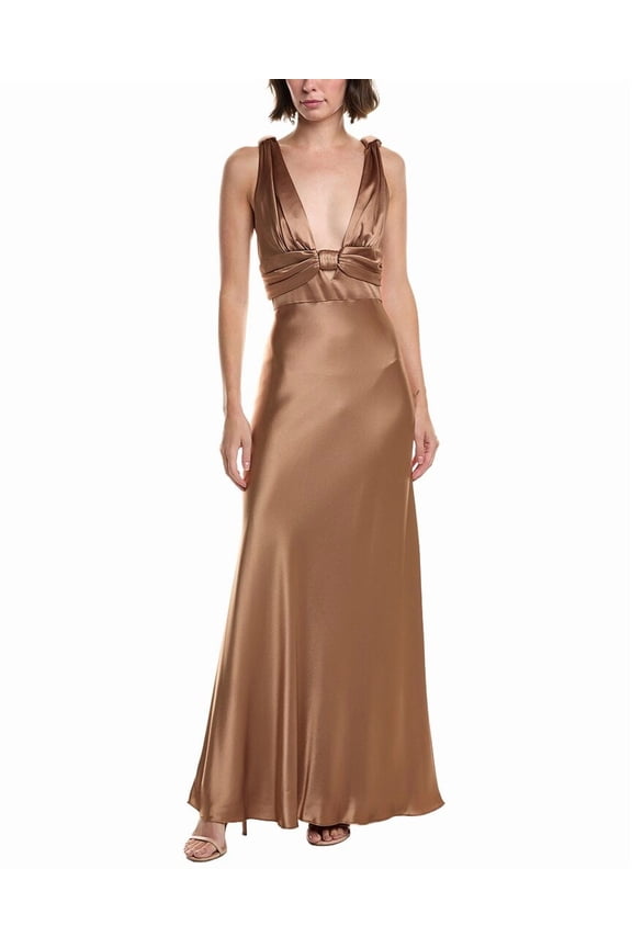 womens Pleated Bow Bodice Gown, 8