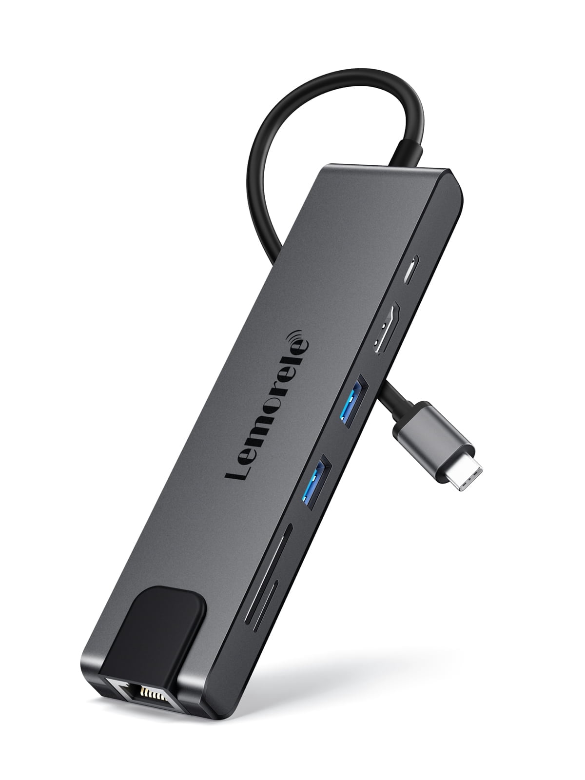 Lemorele 7-in-1 USB-C Docking Station with 4k Screen Projection, 100w PD Fast Charging, Gigabet Port, SD/TF Card Slot, USB 3.0 Hub, Gray
