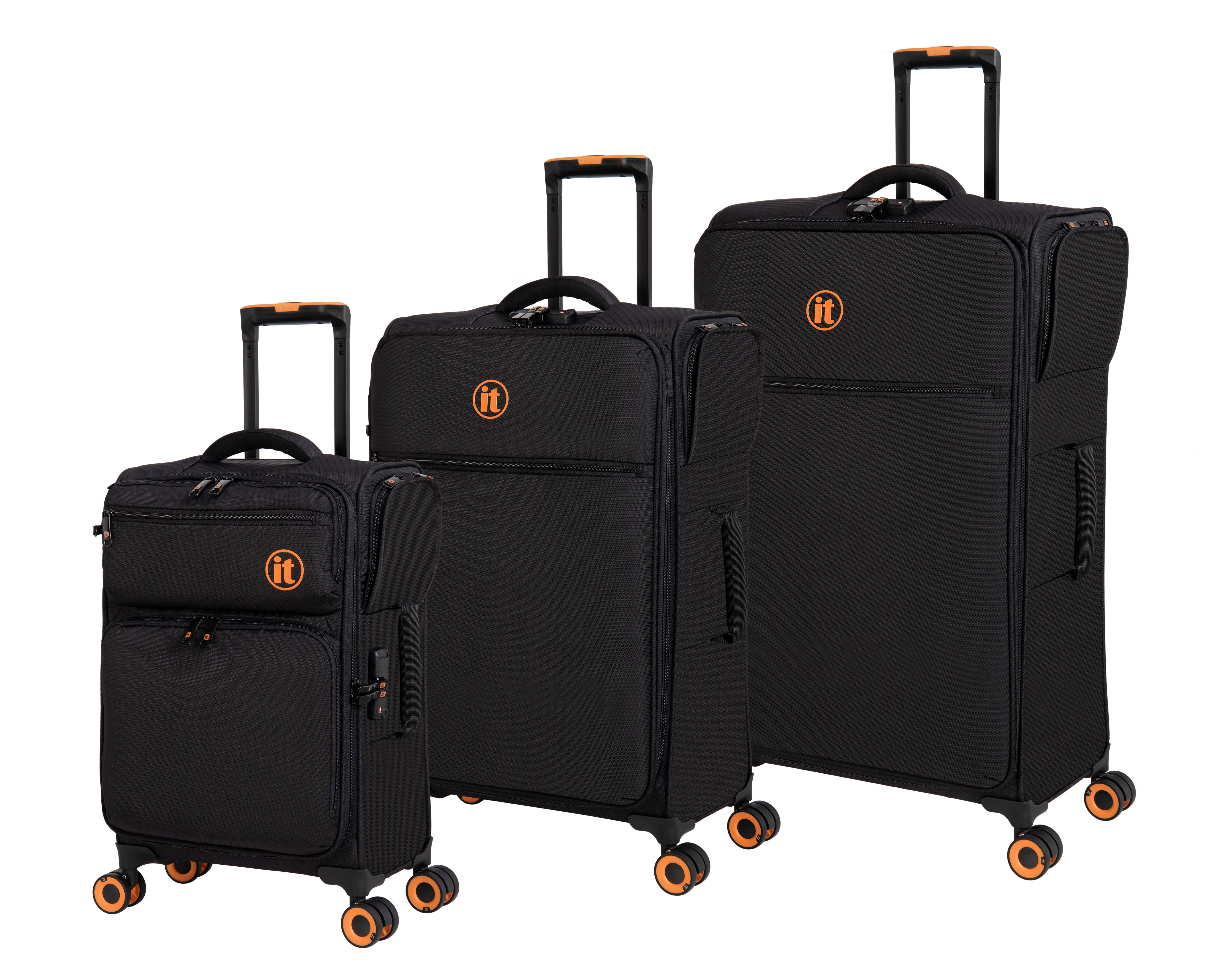 it Luggage Simultaneous 3 Piece Softside 8 Wheel Expandable Spinner Luggage Set, Black