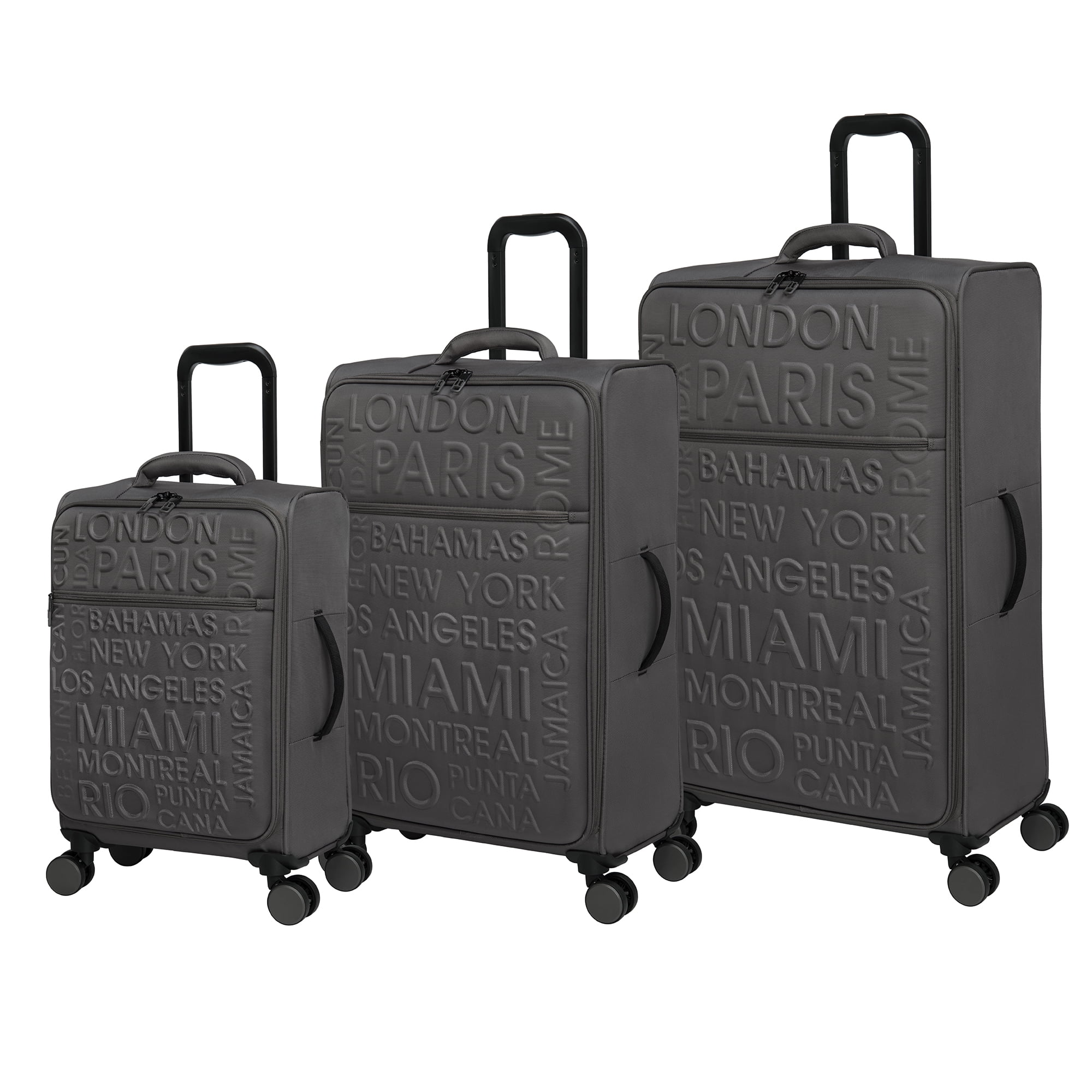 it luggage Citywide 3 Piece Softside 8 Wheel Spinner Set, Charcoal