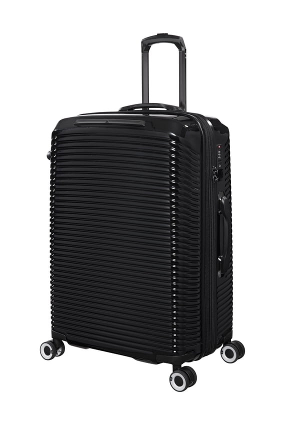 Traversed 28" Hardside Checked 8 Wheel Expandable Luggage Suitcase Spinner, Black