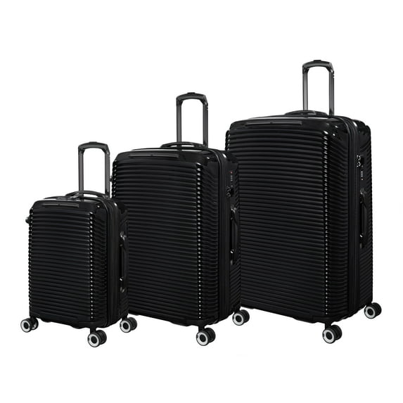 it luggage Traversed 3 Piece Hardside 8 Wheel Expandable Luggage Suitcase Spinner Set, Black
