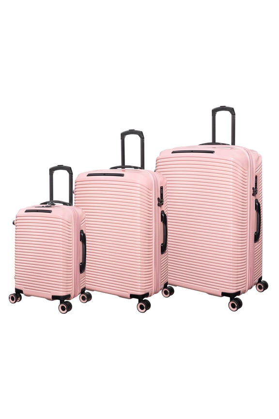 Traversed 3 Piece Hardside 8 Wheel Expandable Luggage Suitcase Spinner Set, Metallic Rose Gold