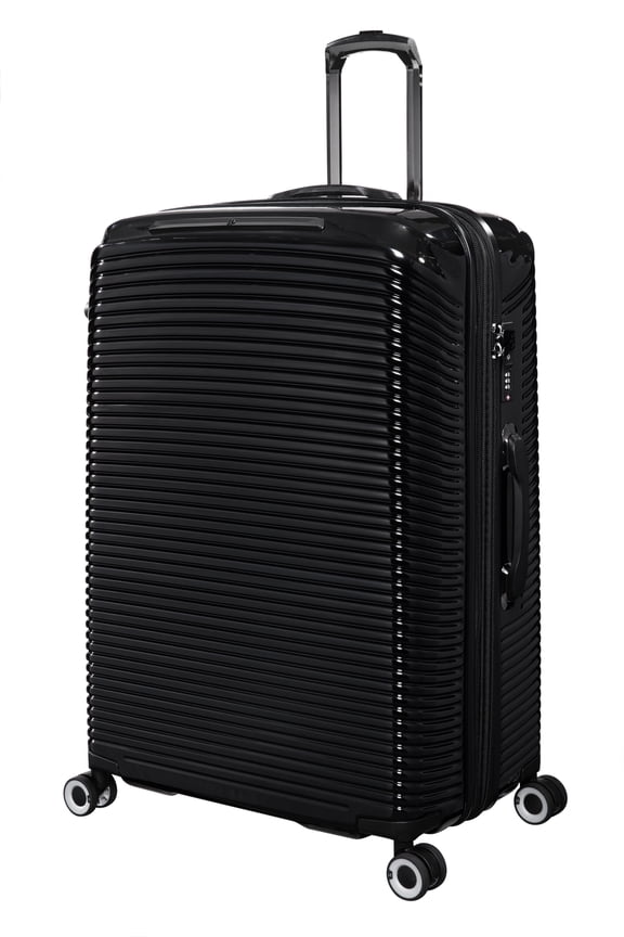 Traversed 32" Hardside Checked 8 Wheel Expandable Luggage Suitcase Spinner, Black