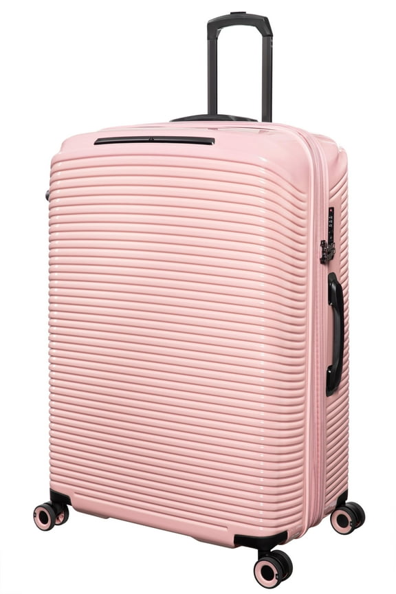 Traversed 32" Hardside Checked 8 Wheel Expandable Luggage Suitcase Spinner, Metallic Rose Gold
