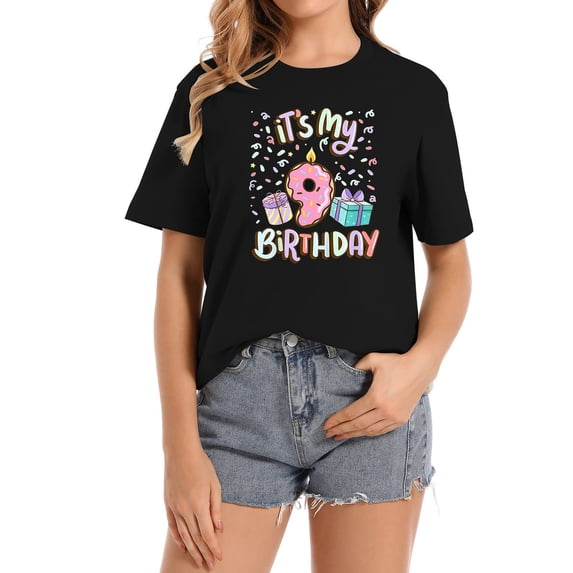 it's My 9th Birthday Cake donut 9 year old confett Chic Printed T-Shirt for Women - Short Sleeve Top